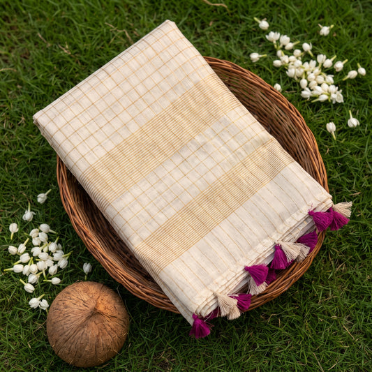 Ivory Amora Linen Saree