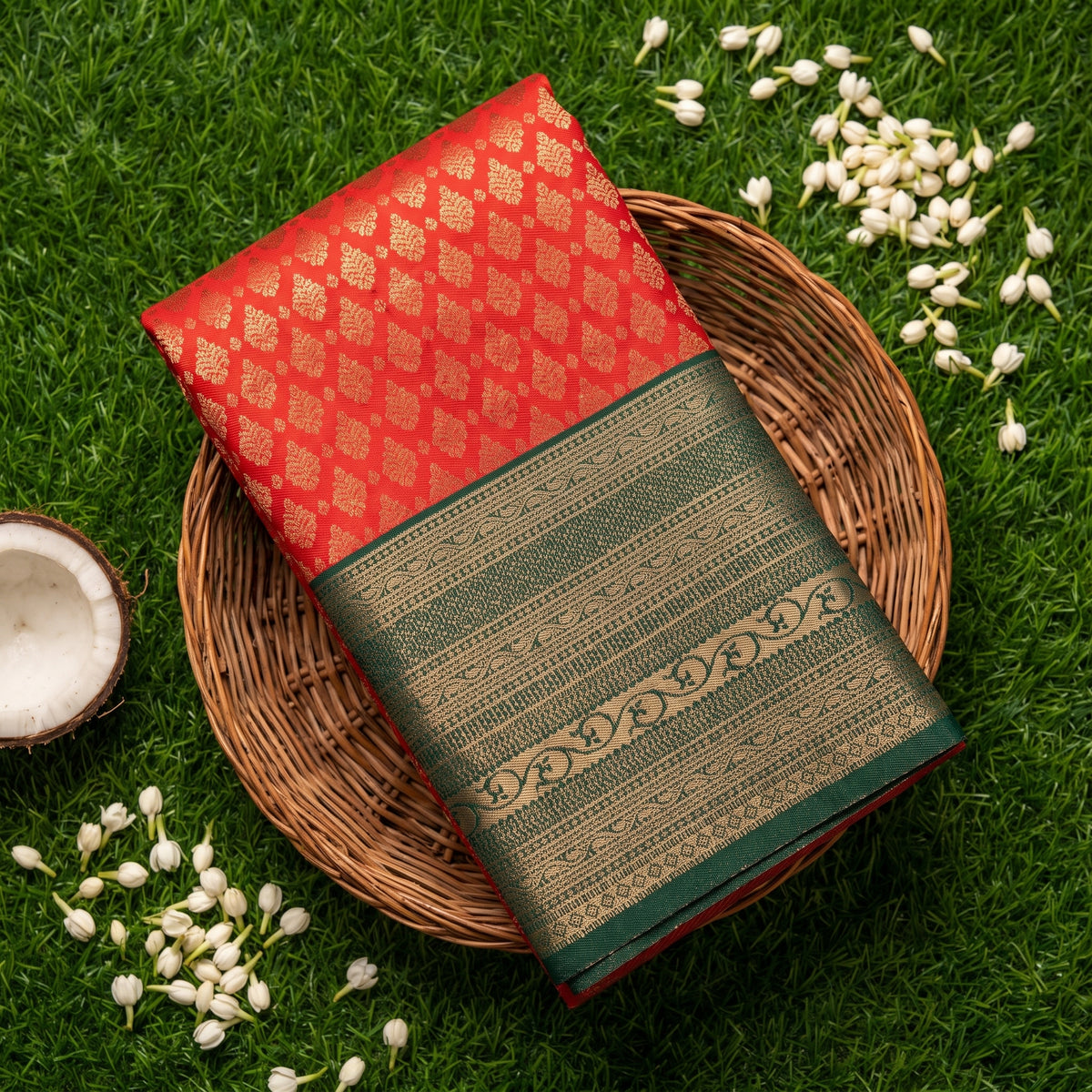 Bright  Orange Silk Saree