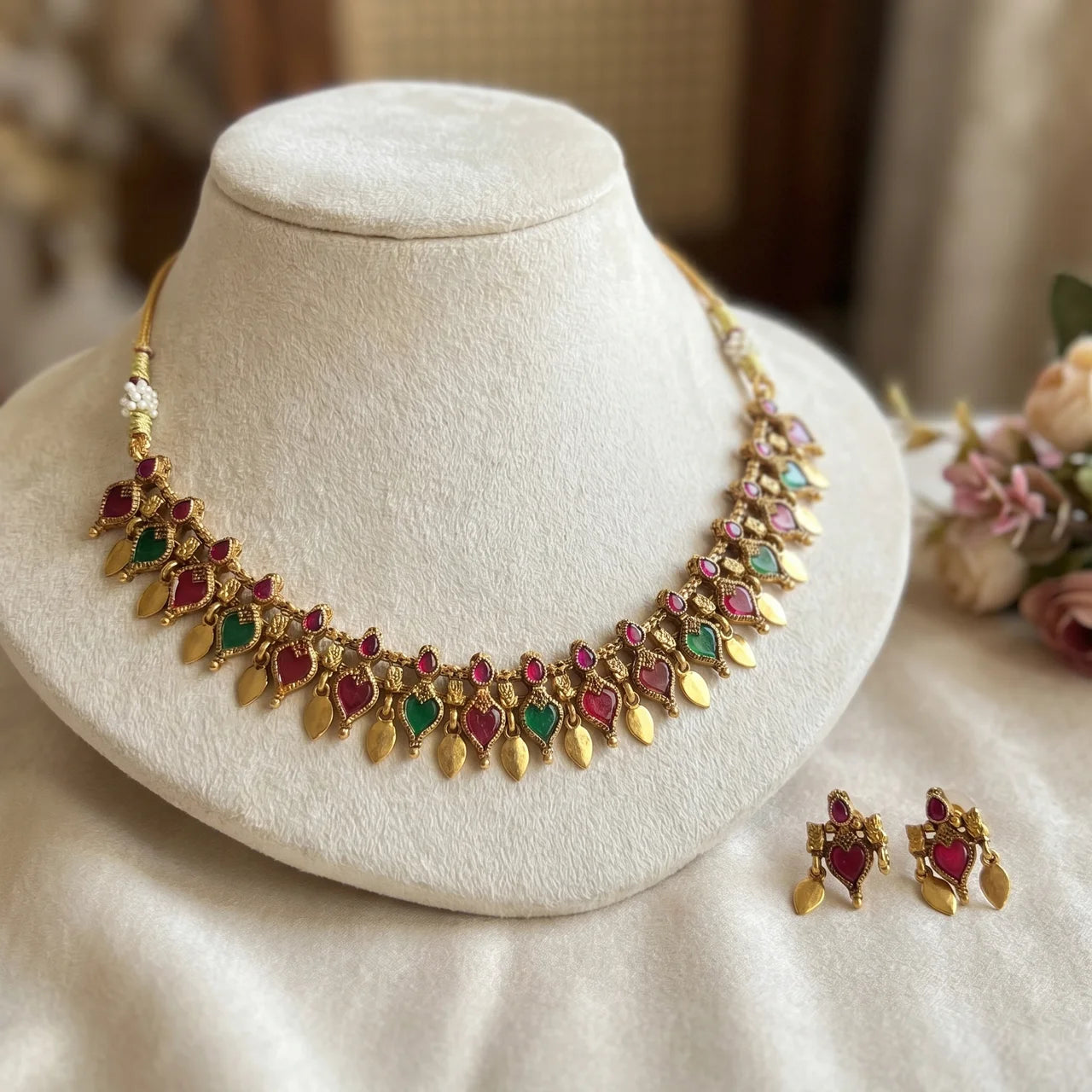 Royal Ruby Leaf Necklace Set