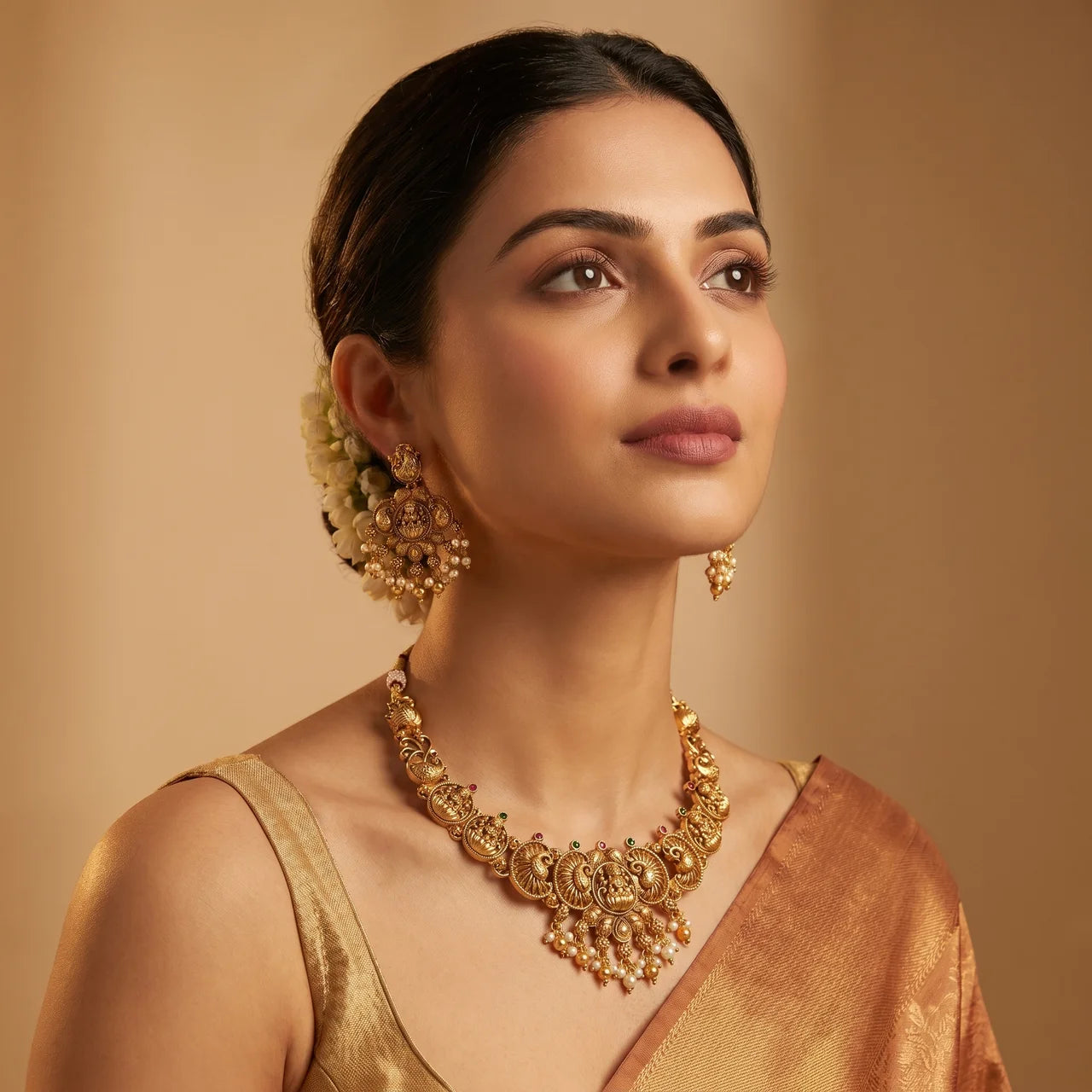 Antique Gold Temple Necklace Set
