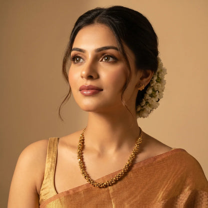 Classic Gold Bead Necklaces & Stud Earning Set