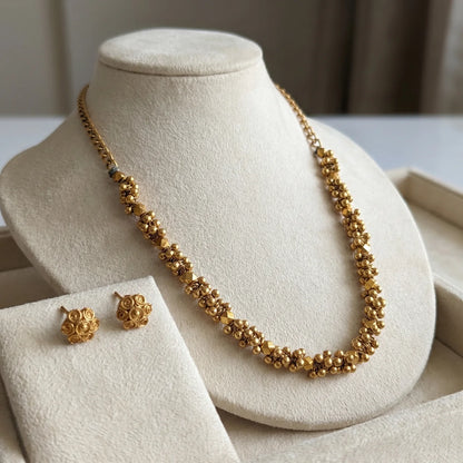 Classic Gold Bead Necklaces & Stud Earning Set
