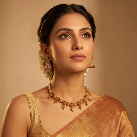 Ethnic Gold Tone Jhumka Necklace Set