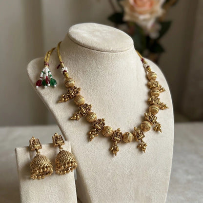 Ethnic Gold Tone Jhumka Necklace Set
