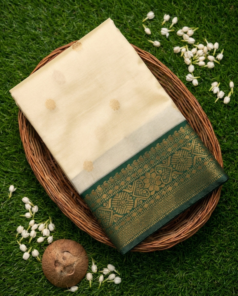 Emerald Green Kasavu Saree