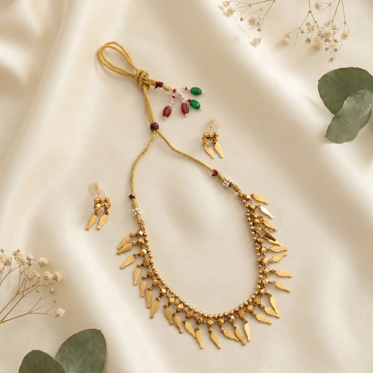 Golden Leaf Charm Necklace Set