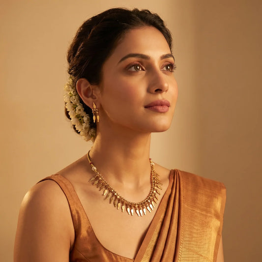 Golden Leaf Charm Necklace Set