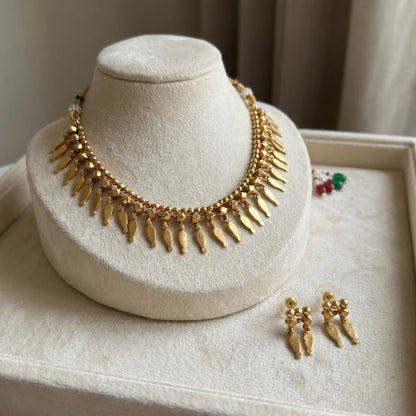Golden Leaf Charm Necklace Set