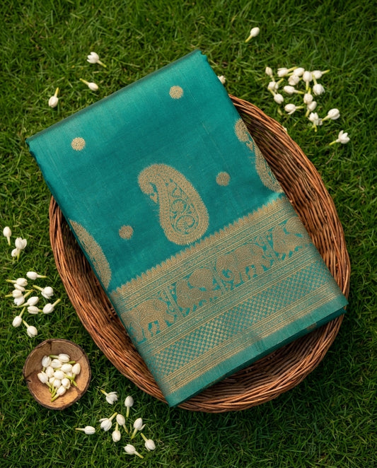 Peacock Green Paisley Saree