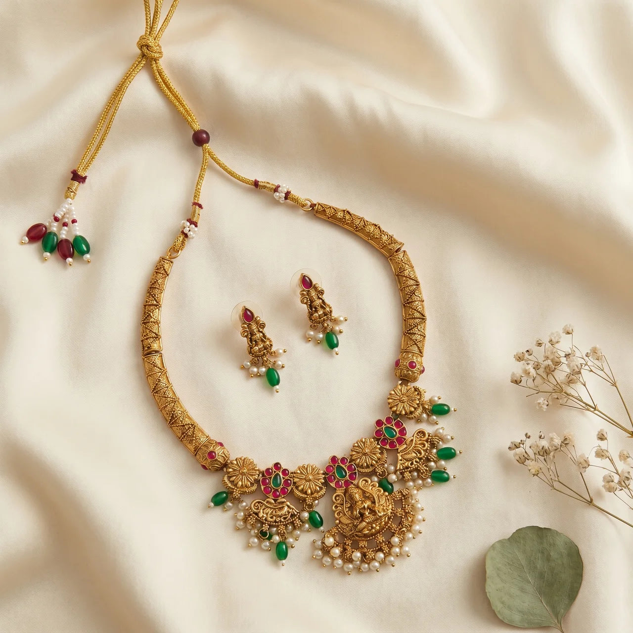 Pearl and bead danglers Necklace Set