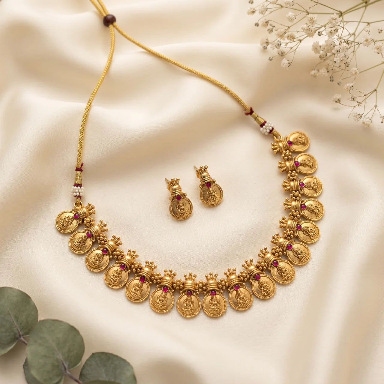 Temple Lakshmi Coin Necklace Set
