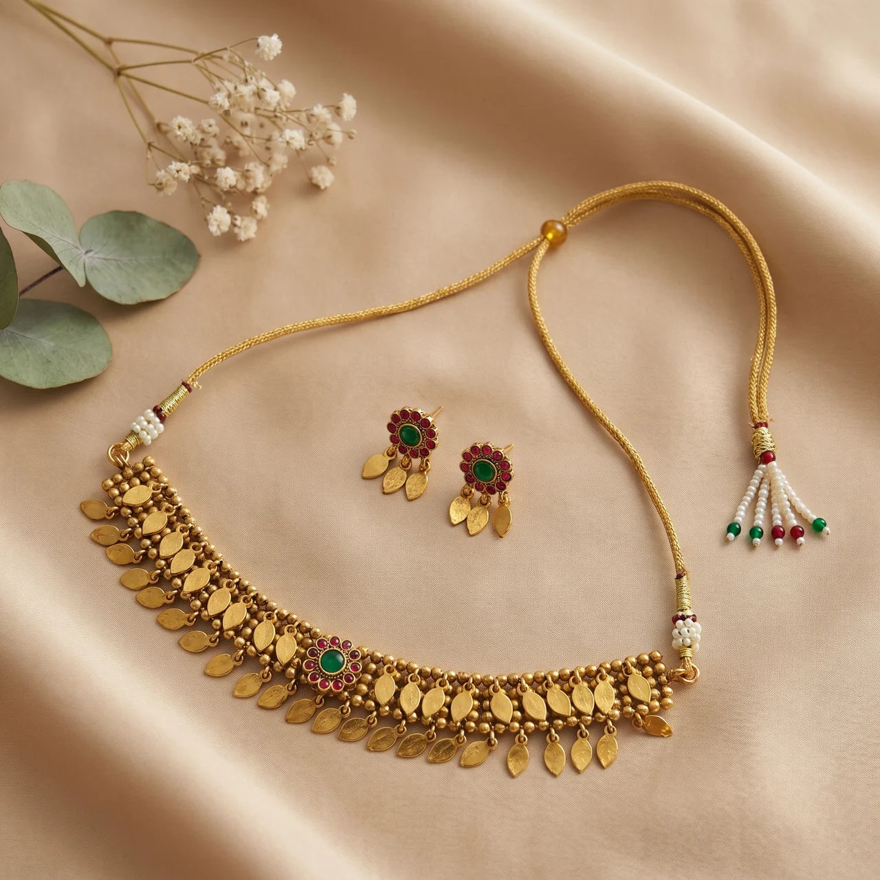 Temple  Leaf Dangler Necklace Set