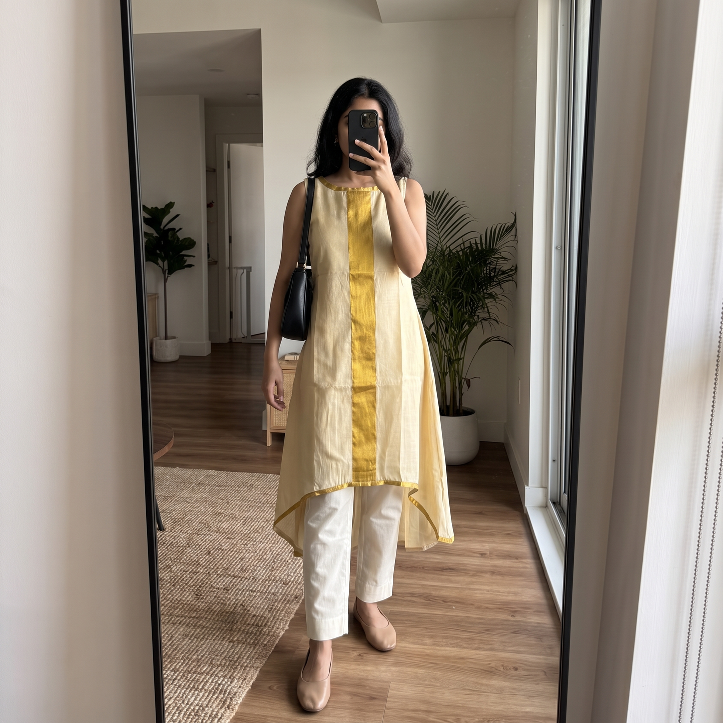 Onam Special Kasavu Style Off-White & Gold Kurti [OKV]