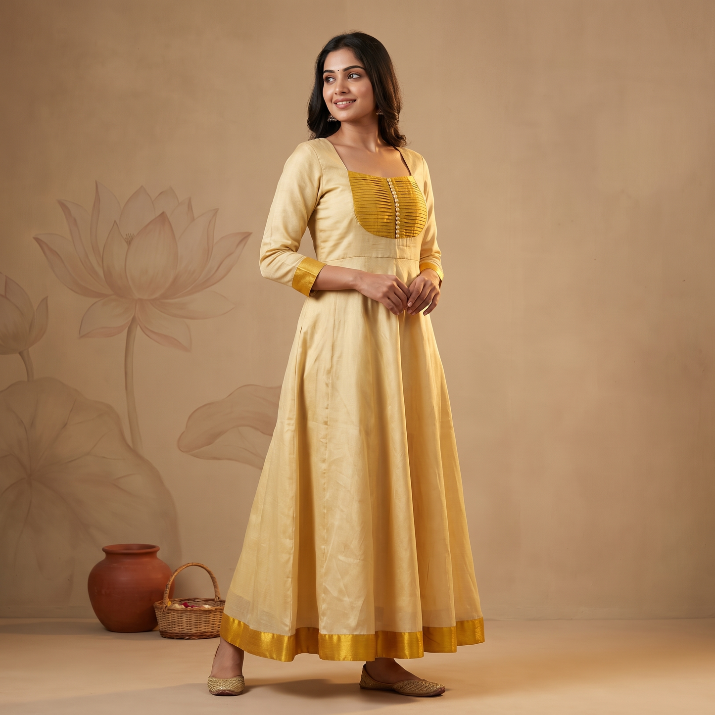 Onam Kasavu Inspired Pearl Yoke Kurta Set [OKY]