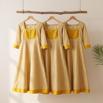 Onam Kasavu Inspired Pearl Yoke Kurta Set [OKY]