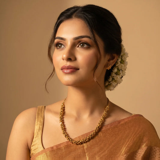 Classic Gold Bead Necklaces & Stud Earning Set