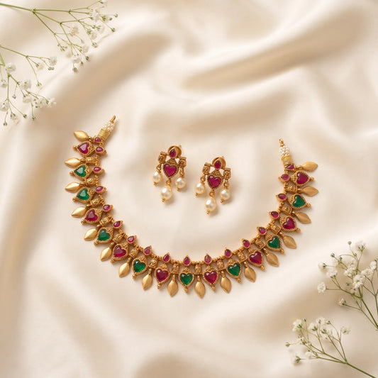 Royal Ruby Leaf Necklace Set